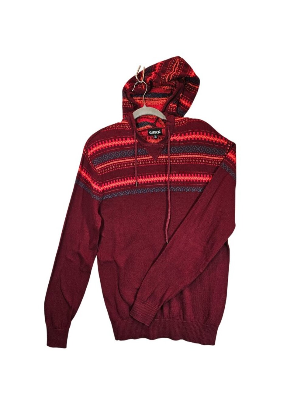 Carbon Womens Medium Hooded Sweater Red & Blue Stripes Knit Design